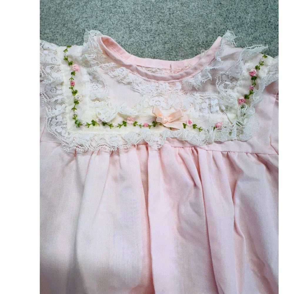 Vintage Alexis Baby Girls Pink Lace Bubble Romper 9 Months Heirloom USA